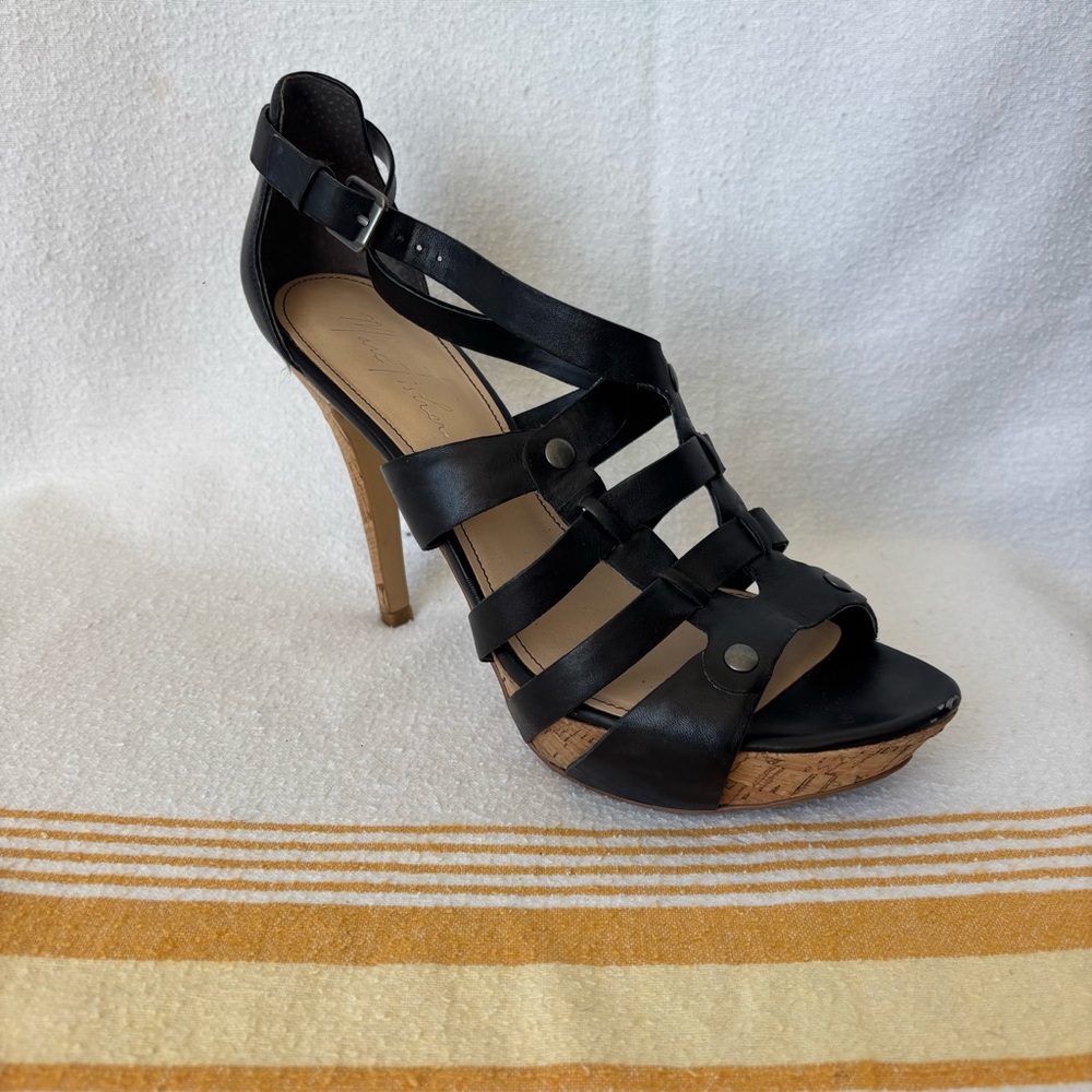 Marc Fisher Black Strappy Cork Heels